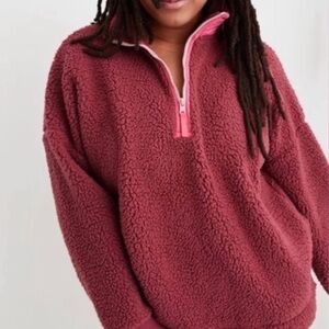 Aerie Sherpa Jacket Pink Fleece 1/4 Zip
Pullover Pockets Sweater
